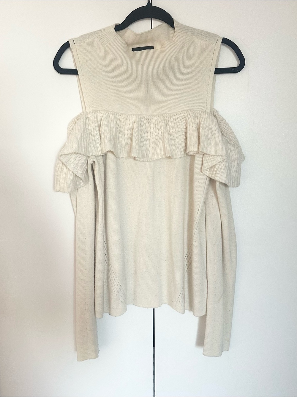 Intermix Ruffle Cold Shoulder Sweater - Cream - Picture 2 of 8